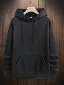 100%Cotton Men Slogan Graphic Pocket Drawstring Hoodie - Dark Grey - View 2