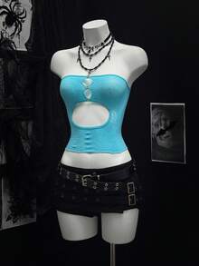 EgrlEra Sexy Blue Rhinestone Hollow-Out Camisole - Blue - View 1