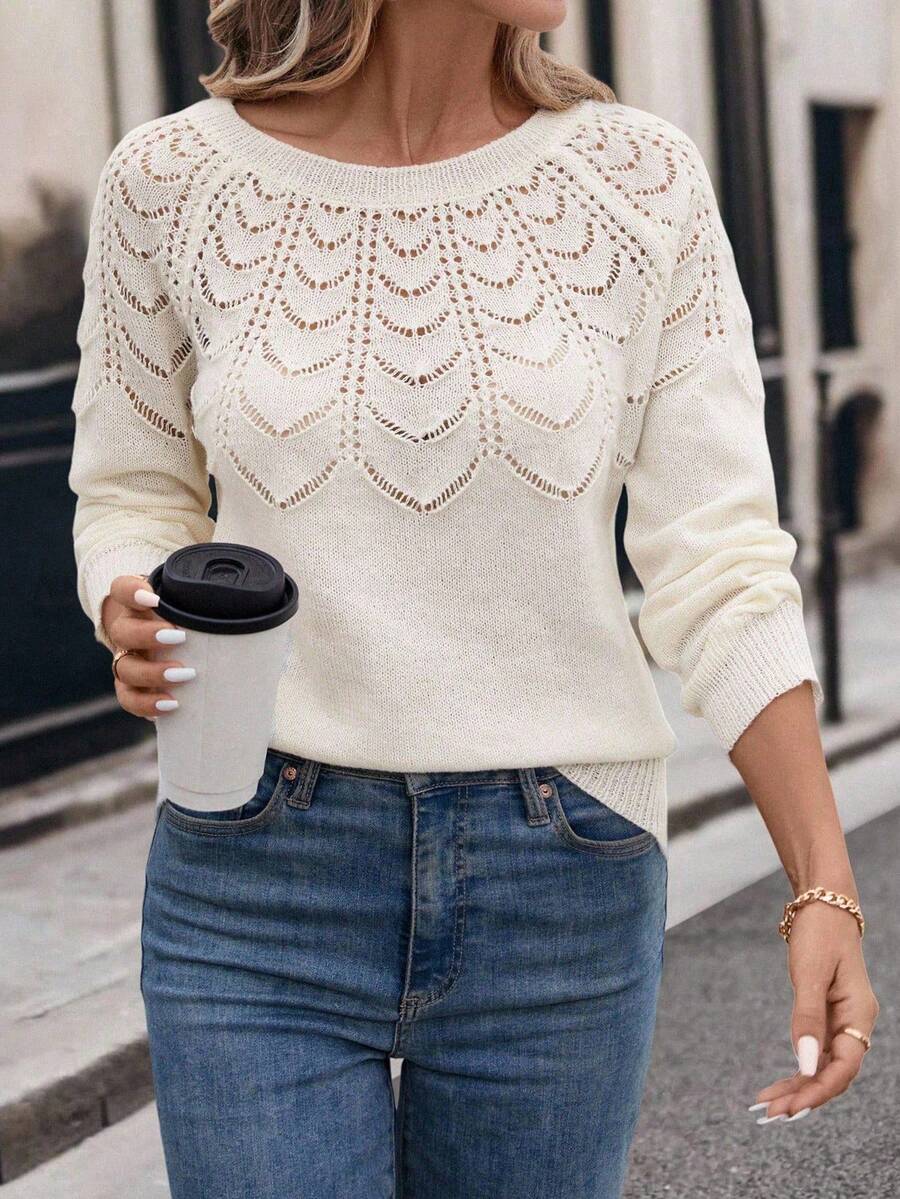 SHEIN Áo cánh dài tay cổ tròn màu trơn cho nữ mặc thường ngày năm mới - Màu be - Xem 1