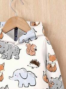 SHEIN 2 件男婴动物印花连帽衫和运动裤套装 - 柔软舒适的秋冬休闲家居服，配套运动服 - 彩色 - 查看 5