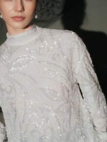 Anewsta 女士优雅串珠网眼长袖衬衫