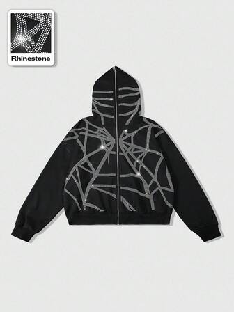 Street Life Sudadera con capucha con decoración de telaraña de cristal para hombre