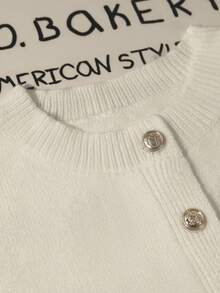 Chaqueta corta de mujer con cintura ceñida y volantes en el bajo, decoración con botones metálicos únicos, suéter blanco elegante - Blanco - Ver 5