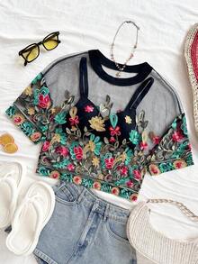 Soleia 女士休闲、度假、海滩、婚礼宾客、毕业典礼、早午餐、圣帕特里克节、春假、复活节、音乐节优雅波西米亚热带性感薄纱花卉衬衫，春夏款 - 白色 - 查看 3