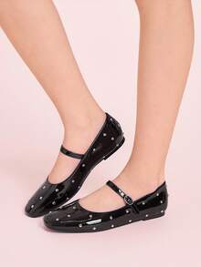 CUCCOO DOLLMOD Women's Rhinestone Decor Glossy Buckle Design Flat Casual Shoes - Black - View 5