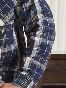 SWAVVY Men's Casual College Style Fashion Street Plaid Print Flap Pocket Long Sleeve Shacket, Fall, Winter - Grey - View 8