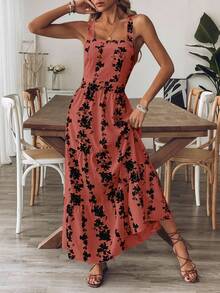 EMERY ROSE 女式蓝白印花束腰休闲度假通勤无袖连衣裙 - 彩色 - 查看 6