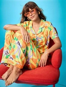 Chillnights X LOONEY TUNES Cartoon Pattern Short Sleeve Top & Pants Women Pajama Set Women Pajamas Bunny Pajamas Carrot Pajamas Printed Pajamas Cartoon Pajamas - Multicolor - View 6