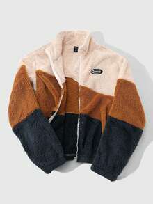 ROMWE MEN Casual 男士撞色贴袋拉链长袖夹克，适合秋冬日常穿着 - 彩色 - 查看 4