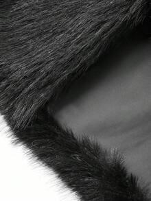 DAZY V领修身高端仿皮草女式外套，秋冬女装大衣 - 黑色 - 查看 11