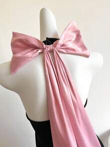 少女针织挂脖 A 字裙，收腰，大蝴蝶结后背，甜美、可爱、优雅、奢华风格，适合派对、聚会和生日活动 - 黑色 - 查看 4