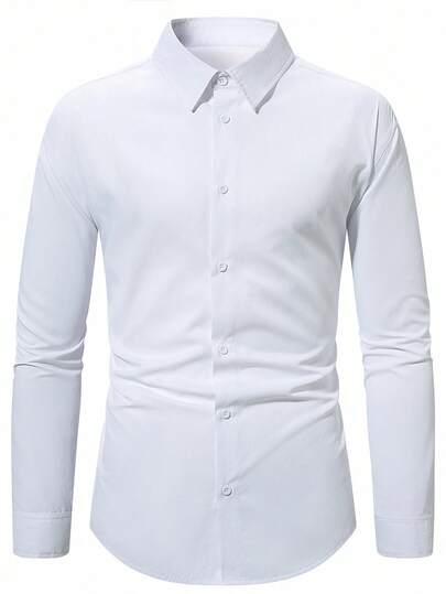 Calvornis Men's Plain Long Sleeve Shirt, Slim Fit Button Up Daddy All White Work Business Casual Husband, For Fall, Old Money Style