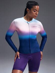 Powerista 女士渐变色字母印花拉链骑行服上衣