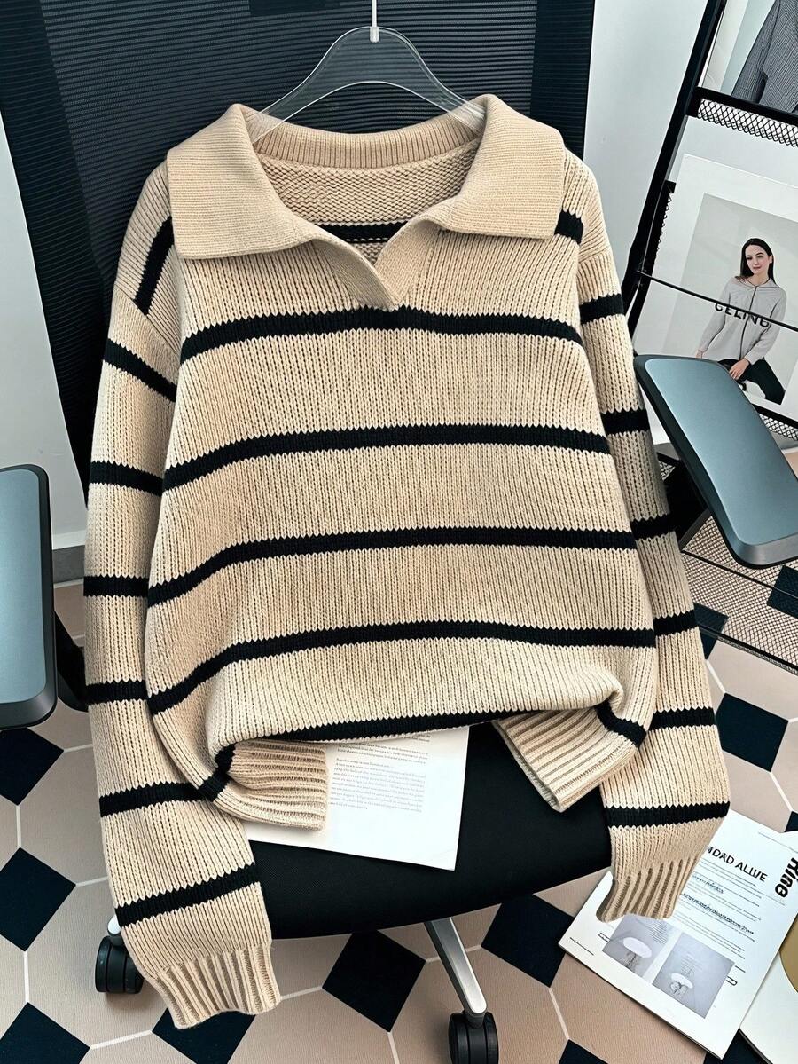 GlowEve Women's Casual Loose Striped Sweater, Autumn/Winter - Multicolor - View 1