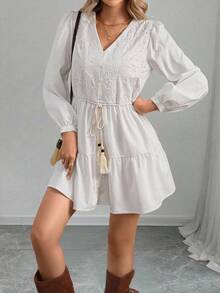 INAWLY Women's Casual Embroidered Waist Belt Elegant Dress Fall Cloth For Women - White - View 5