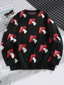 Claim Dot Men's Crew Neck Long Sleeve Mushroom Pattern Jacquard Knit Sweater - Multicolor - View 5