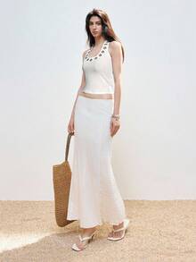LYSMO 女式白色镂空无袖工字背心，夏季 - 白色 - 查看 5