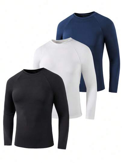 SHEIN 3pcs Teen Boys Basic Casual Comfortable Long Sleeve T-Shirts Fall Winter