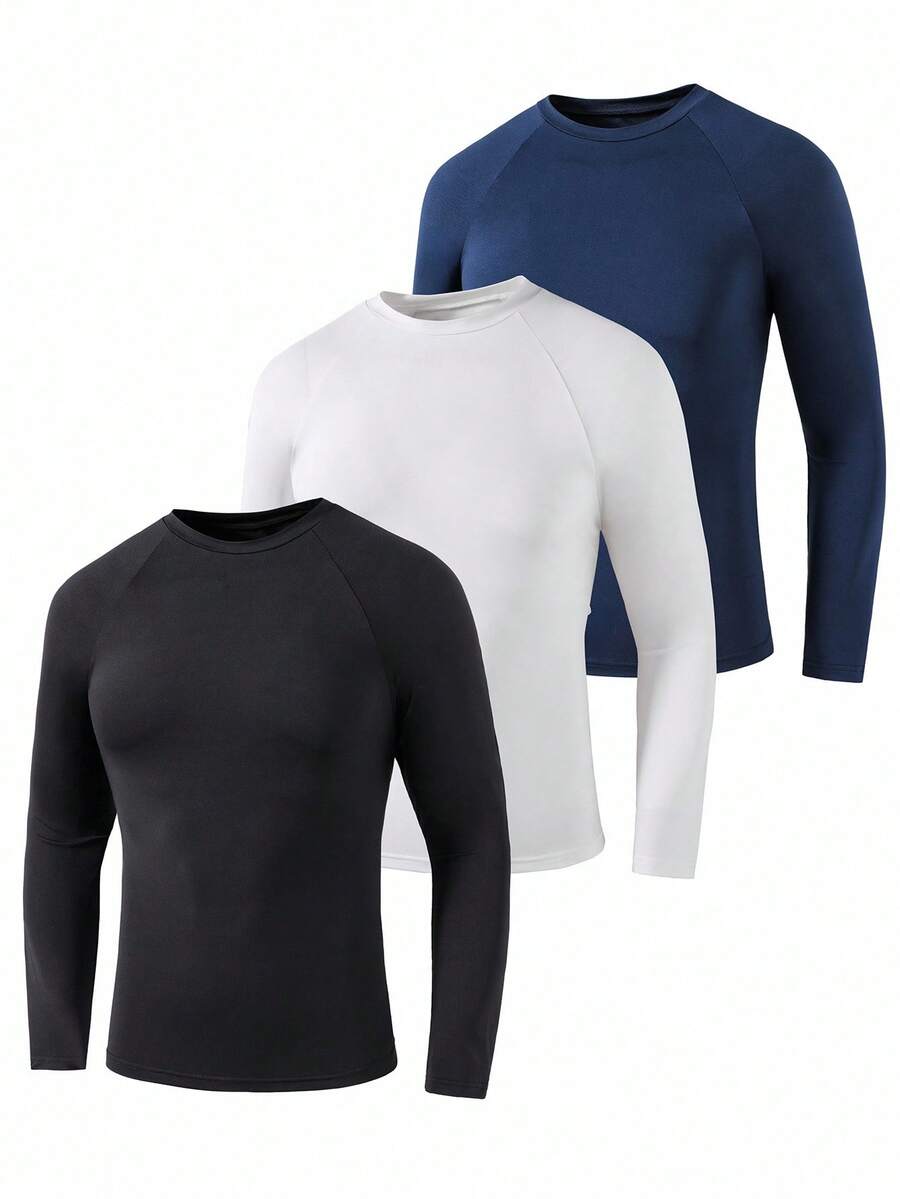 SHEIN 3 chiếc áo thun dài tay cơ bản, thoải mái dành cho thiếu niên nam, thích hợp cho mùa thu đông. - Nhiều màu - Xem 1