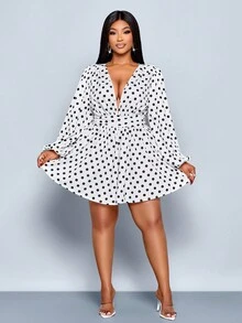 SOLERSUN Mono elegante de mujer con estampado de lunares, cuello en V profundo y cintura ceñida, mono de verano/otoño para mujer - Blanco y Negro - Ver 5