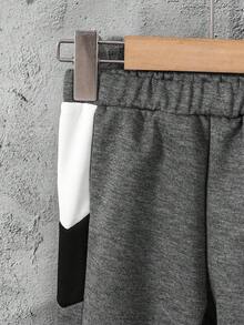 SHEIN Explorewe Young Boy Collegiate Style Color Block Zip-Up Hoodie Set, Spring/Autumn,ChicAutumn,Halloween, Christmas Fall Winter - Grey - View 5