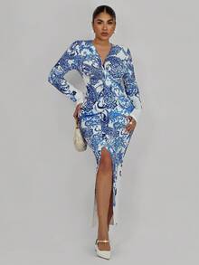 Xyvia Women's Elegant Printed Long Sleeve Dress Fall Cloth For Women