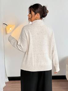 Firerie Áo len chui đầu cổ tròn tay dài thường ngày cho nữ/Áo len cổ lọ nửa tay nhỏ cổ đứng dài tay mùa thu đông phối màu cỡ lớn Áo len chui đầu dáng rộng/Áo len mặc hàng ngày phong cách đại học/Áo len mặc nhà thường ngày/Áo len công sở đơn giản - Màu be - Xem 5