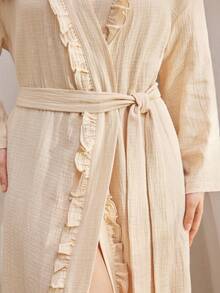 Ocili Jubah Mandi Katun Ukuran Besar dengan Rumbai di Pinggang, Musim Gugur - Khaki - View 4