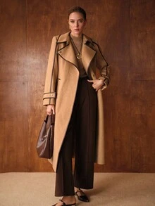 MOTF PREMIUM ÁO KHOÁC CÓ THẮT LƯNG LEN PHỐI HỢP KIỂU VINTAGE THU/ĐÔNG THANH LỊCH CHO NGƯỜI ĐI LÀM - Lạc đà - Xem 8