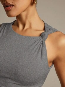 Hauture Top corto sin mangas con pliegues retorcidos de unicolor para mujer, verano