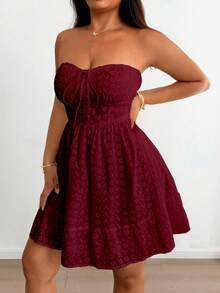 Sunnyshic French Chic Vintage Embroidered Lace Tube Dress, Spring/Summer