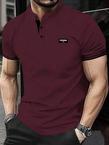 Manfinity Homme Men's Letter Embroidered Short Sleeve Casual/Commute Polo Shirt Mens T Shirt Men Polo Shirts Mens Golf Shirt Burgundy Mens Shirt Mens Fashion T-Shirt Old Money - Red - View 1