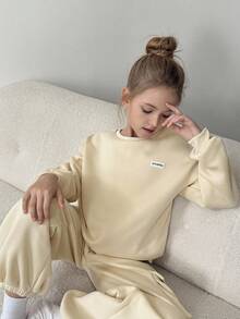 2 pièces/Set Sweat-shirt-shirt ample et décontracté à col ras du cou à manches longues et pantalon de sport oversize, convient pour le port quotidien et l'entraînement - Bleu azur - Voir 7