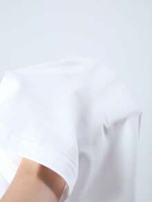 2件套少女图案印花休闲套头T恤和贴袋工装裤 - 酒紅色 - 查看 8