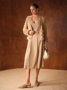 MOTF PREMIUM ÁO KHOÁC CARDIGAN CỜ LÔNG GIẢ TƯƠNG PHẢN - Lạc đà - Xem 4