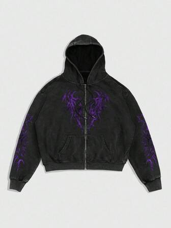 Street Life Sudadera con capucha con cremallera y estampado gráfico para hombre, otoño