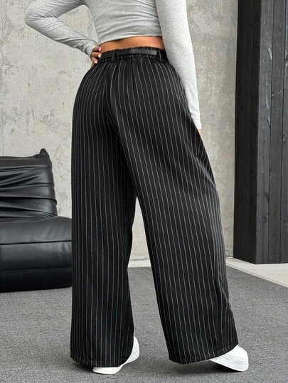 SHEIN EZwear Quần ống rộng cài nút màu trơn cỡ lớn kèm thắt lưng cho mùa thu/đông