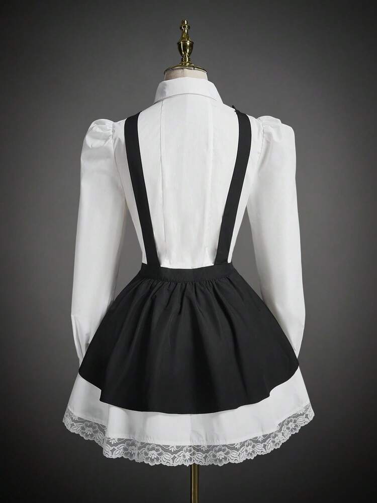 SHEIN ICON 女式哥特式夸张撞色万圣节服装连衣裙 - 黑與白 - 查看 2