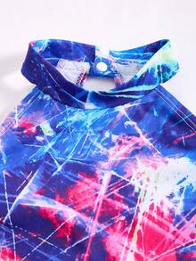 2pcs/Set Girls Colorful Print Off-Shoulder Long Sleeve Top And Tight Colorful Sports Shorts, Girls Clothing Set - Blue - View 4