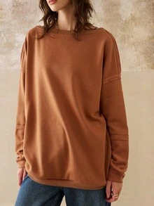 INAWLY Women's Casual Sweatshirt With Backless, Loose Fit And Layered Sleeve Design Fall Sweatshirt - Coffee Brown - View 5