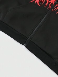 ROMWE MEN Goth 男士图案印花保暖内衬连帽毛领运动衫，秋冬款 - 黑色 - 查看 7