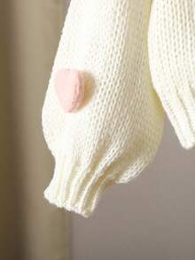 SHEIN Playful Pals 少女可爱3D心形白色毛衣圆领灯笼袖针织套头衫 - 米色 - 查看 6