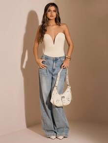 SHEIN BAE 女式性感深V领纯黑色紧身衣，修身紧身，夏季