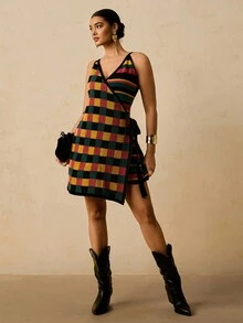 Travachic 加大码女式无袖裹身蝴蝶结领带毛衣裙女士秋季服装，秋季服装圣诞节万圣节，新年服装，黑色连衣裙红色连衣裙，女士毛衣裙加大码毛衣圣诞毛衣套头女式，冬季连衣裙女士休闲裙婚礼派对裙派对裙感恩节服装女士圣诞裙 - 彩色 - 查看 2