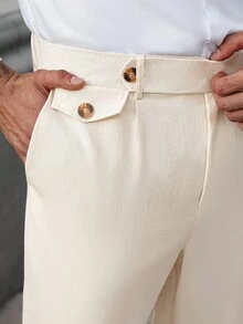 Manfinity Mode Pantalones casuales de unicolor para hombres de talla grande, para el otoño - Albaricoque - Ver 6