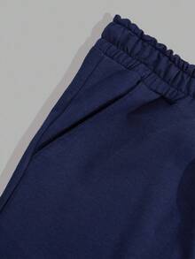 RueChic Men Cargo Pockets Special Drawstring Waist Regular Short - Navy Blue - View 4