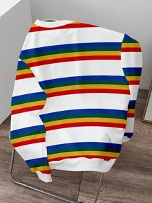 Claim Dot 男士加大码时尚彩色条纹长袖套头卫衣，适合秋冬季节穿着，是送给朋友的绝佳礼物。