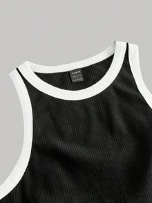 SHEIN MOD 2 قطعة من الأعلى المحصور ذو الألوان المتباينة والتريكو المضلع للنساء، ملابس علوية محصور، ملابس علوية خزان محصور مضلع، ملابس علوية محصور، ملابس عطلة للنساء