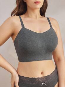 Ocili Plus Size Women Solid Ribbed Casual Comfortable Tube Top Bra (Detachable Strap) - Dark Grey - View 7