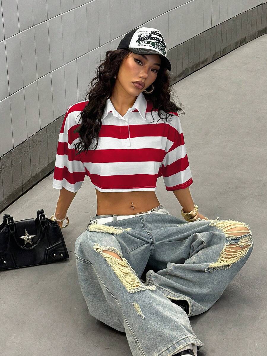 StreetHx Blusa polo de manga corta de uso casual y para ir al trabajo, con rayas azul marino y amarillas, para primavera/verano